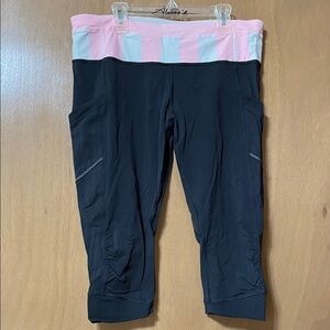 lululemon athletica Black Capri Leggings with Pink & White Waistband